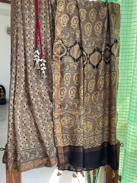 Ajrakh naturally dyed cotton silk saree