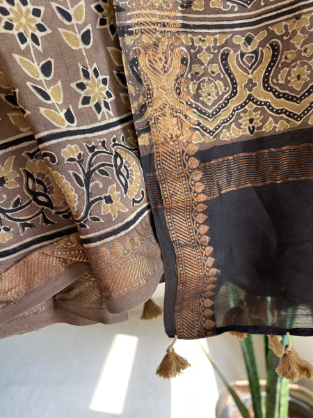 Ajrakh naturally dyed cotton silk saree