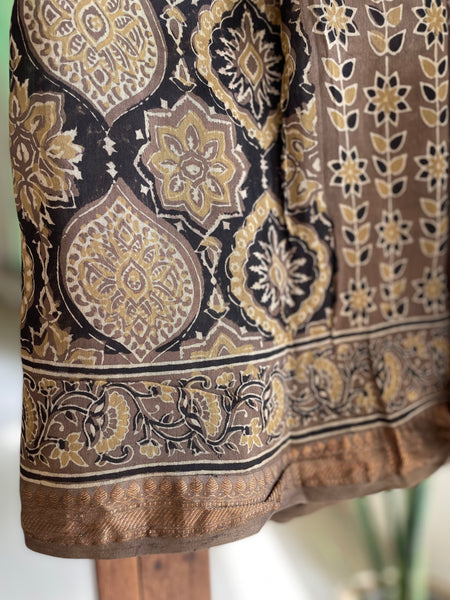 Ajrakh naturally dyed cotton silk saree