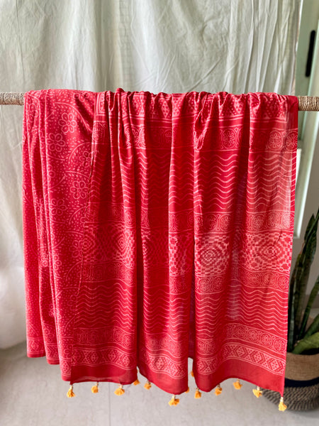 Mul cotton hand block printed saree