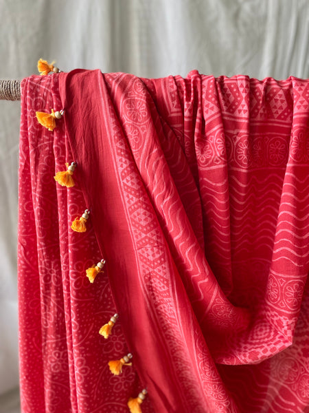 Mul cotton hand block printed saree