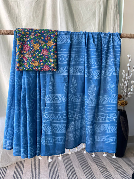 Mul cotton hand block printed saree