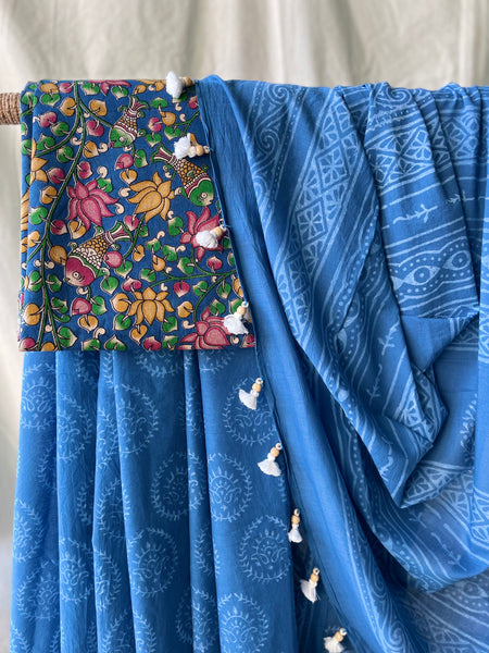 Mul cotton hand block printed saree