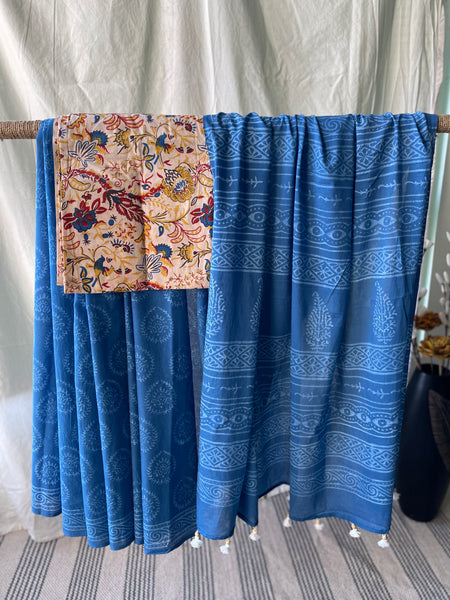 Mul cotton hand block printed saree