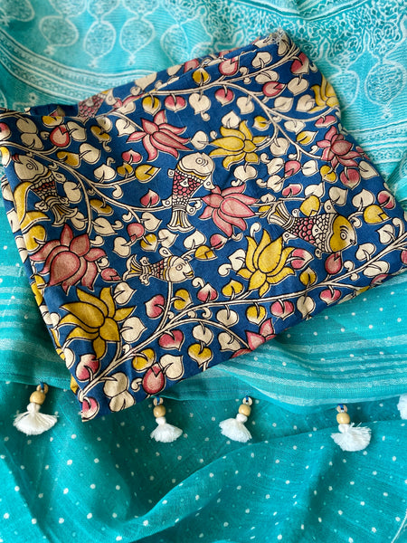 Slub cotton hand block printed saree