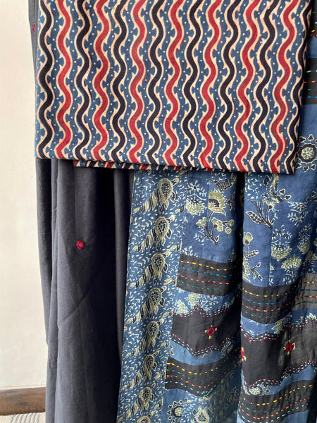 Applique Ajrakh Hand Embroidered Cotton Saree