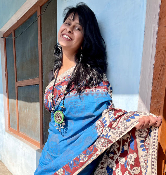 Kalamkari printed cotton mul saree