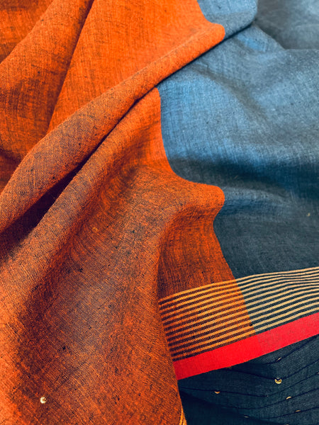 Woven sitara cotton saree- Dusty Blue