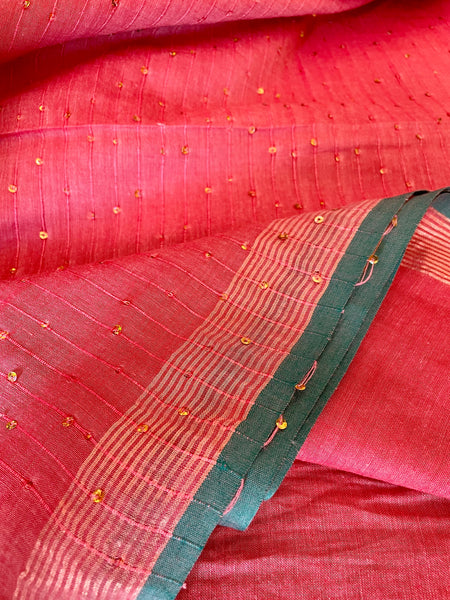 Woven sitara cotton saree- Peach
