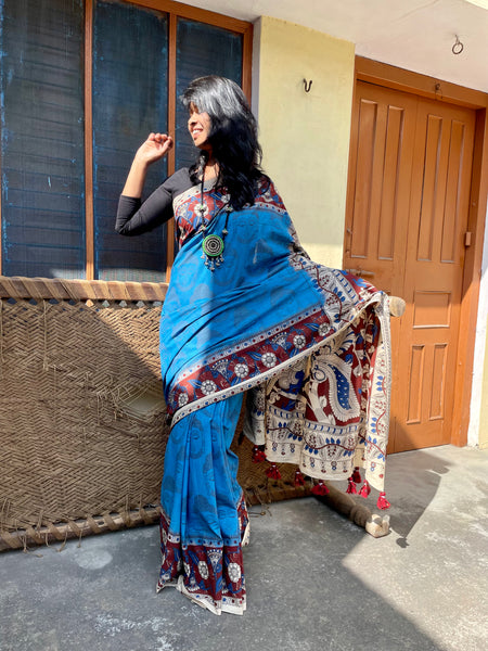Kalamkari printed cotton mul saree