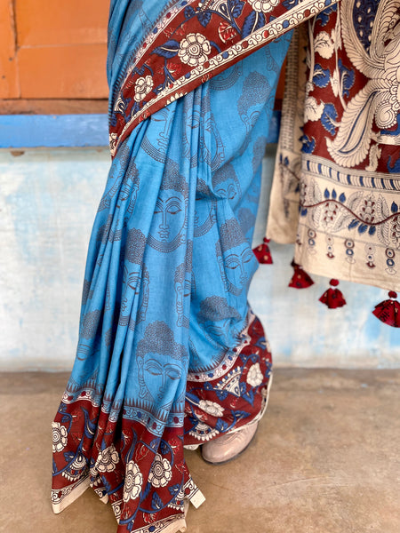 Kalamkari printed cotton mul saree