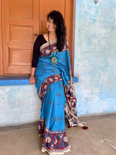 Kalamkari printed cotton mul saree