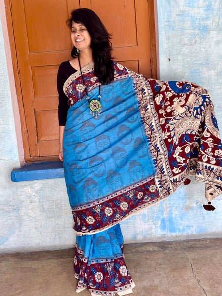 Kalamkari printed cotton mul saree