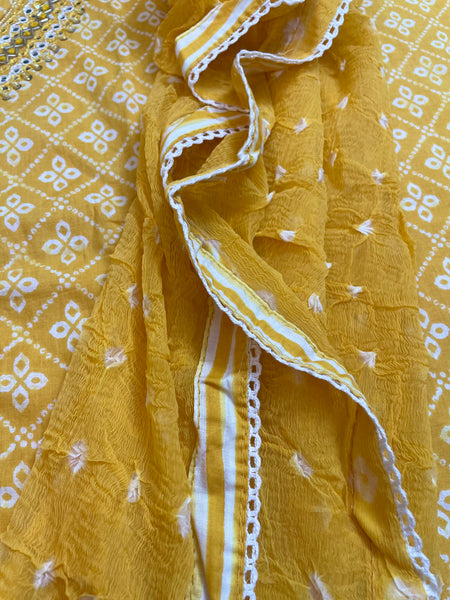 Hand Embroidered Cotton 3 piece set -Top, bottom & dupatta