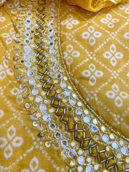 Hand Embroidered Cotton 3 piece set -Top, bottom & dupatta