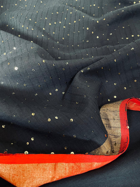 Woven sitara cotton saree- Black