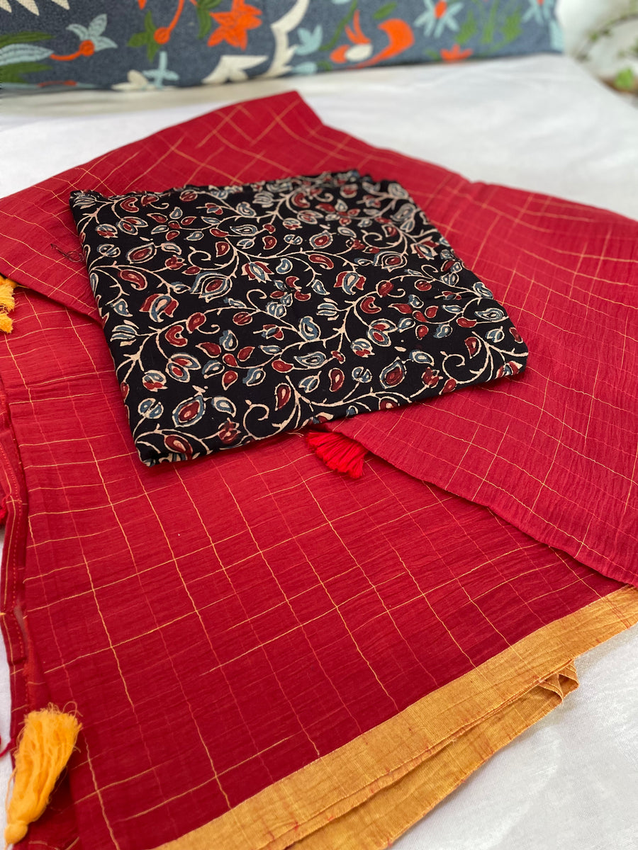Pink Checks Mul Mul Cotton Saree main image 1
