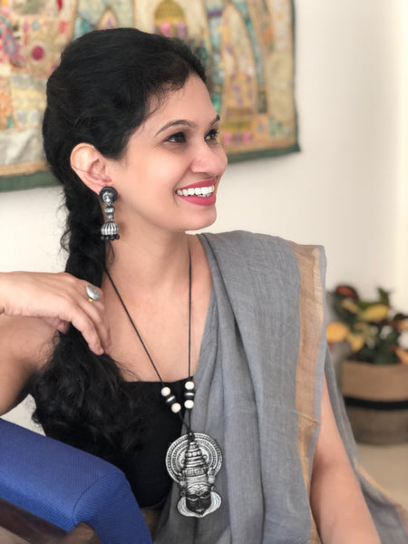 Smoky Grey - Handwoven Linen Saree