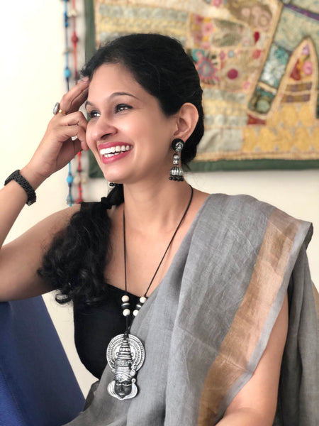 Smoky Grey - Handwoven Linen Saree