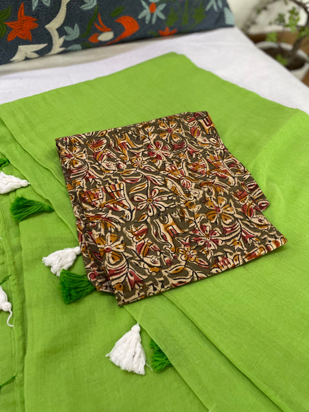 Plain Mul Cotton Saree - Green