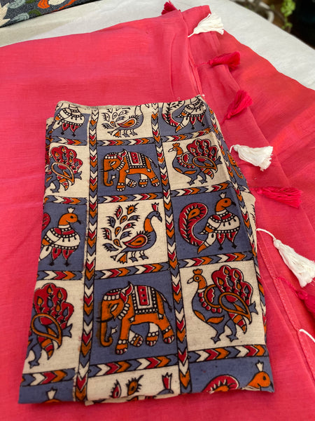 Plain Mul Cotton Saree - Carrot color