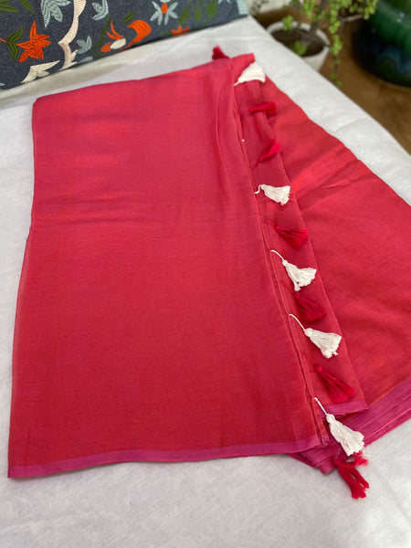 Plain Mul Cotton Saree - Carrot color