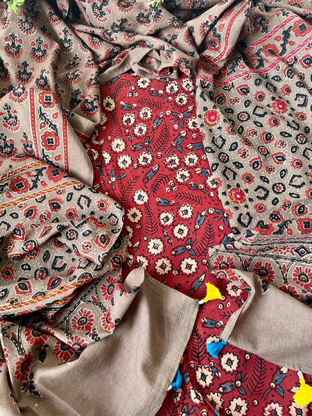 2 piece set - Ajrakh handblock cotton kurta with cotton dupatta