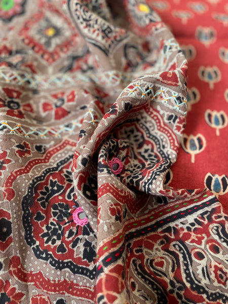 2 piece set - Ajrakh handblock cotton kurta with cotton dupatta
