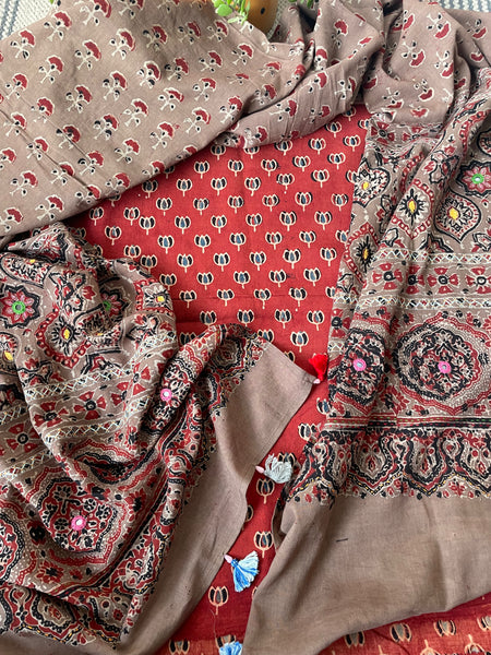 2 piece set - Ajrakh handblock cotton kurta with cotton dupatta