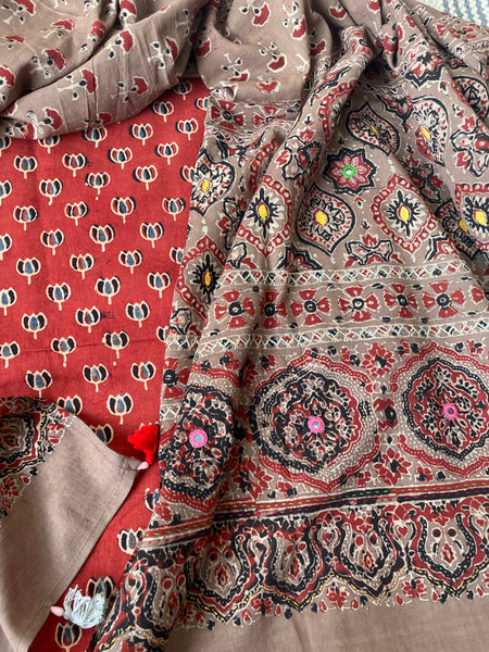 2 piece set - Ajrakh handblock cotton kurta with cotton dupatta