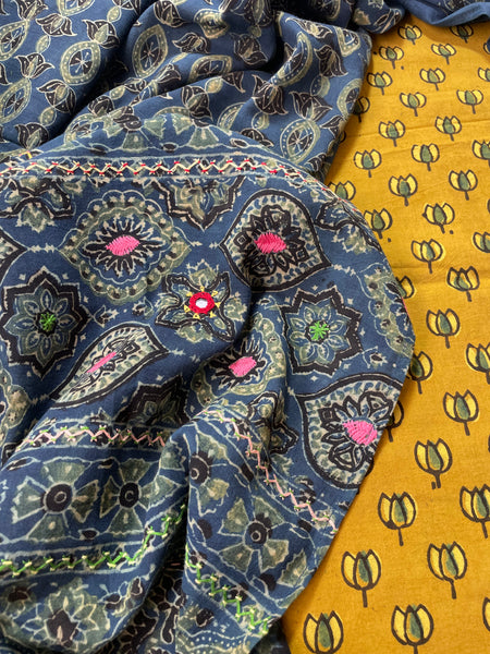 2 piece set - Ajrakh handblock cotton kurta with cotton dupatta