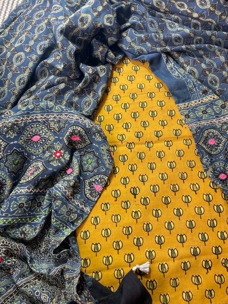 2 piece set - Ajrakh handblock cotton kurta with cotton dupatta