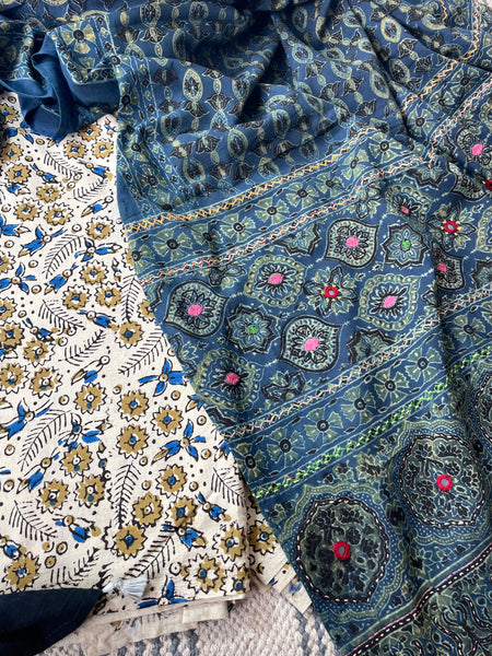 2 piece set - Ajrakh handblock cotton kurta with cotton dupatta