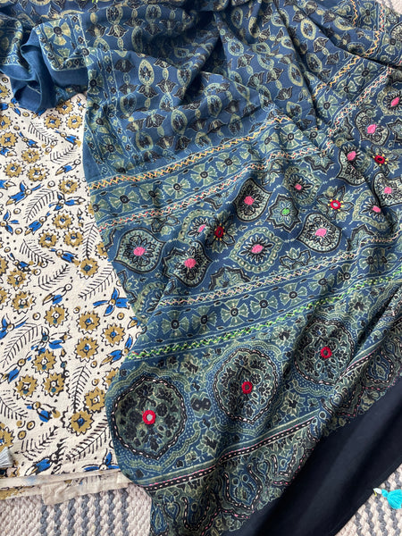 2 piece set - Ajrakh handblock cotton kurta with cotton dupatta