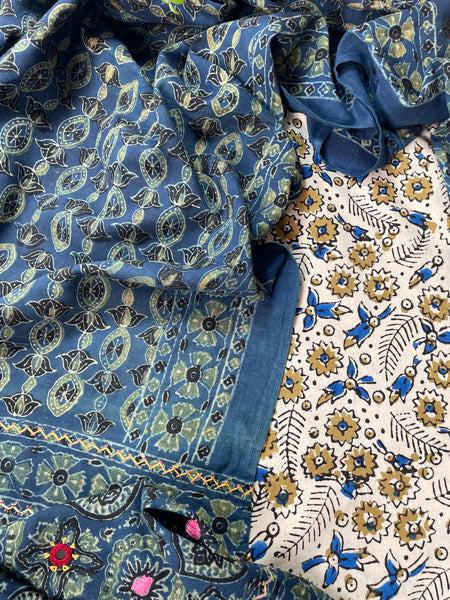 2 piece set - Ajrakh handblock cotton kurta with cotton dupatta