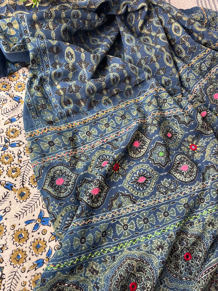 2 piece set - Ajrakh handblock cotton kurta with cotton dupatta