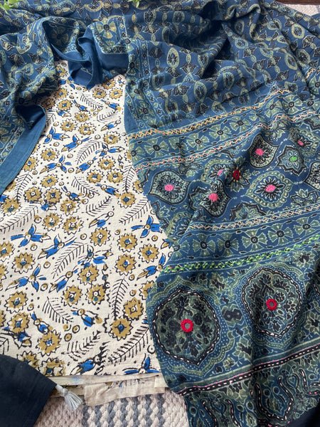 2 piece set - Ajrakh handblock cotton kurta with cotton dupatta