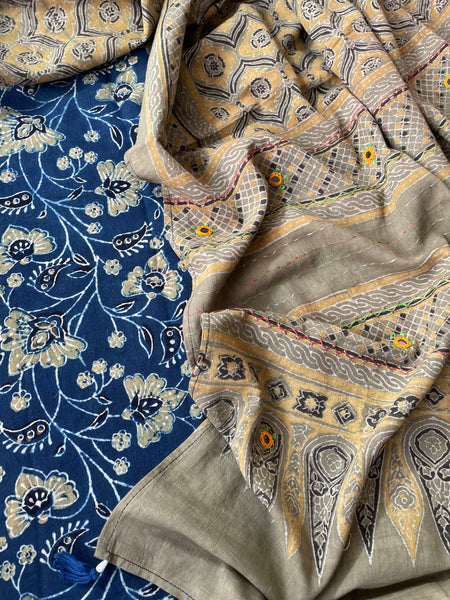 2 piece set - Ajrakh handblock cotton kurta with cotton dupatta