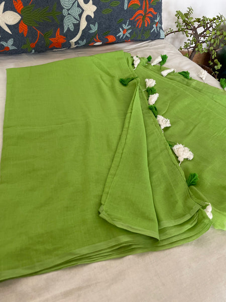 Plain Mul Cotton Saree - Green