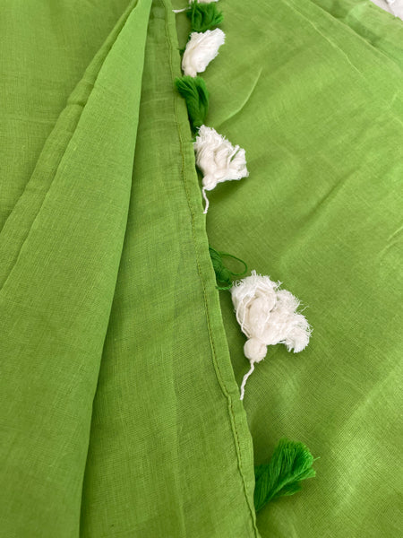 Plain Mul Cotton Saree - Green