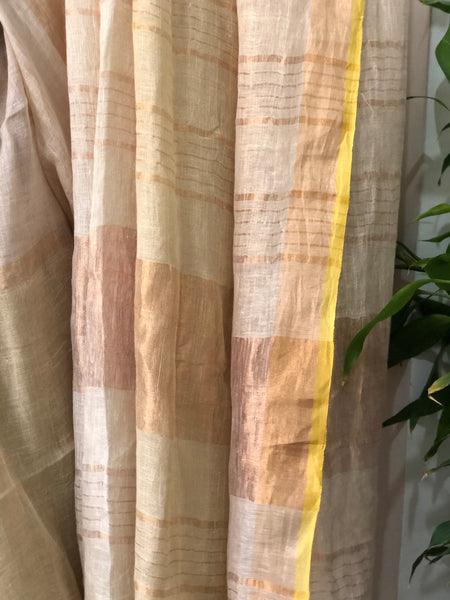Handwoven linen stripes saree - Sunset Mix