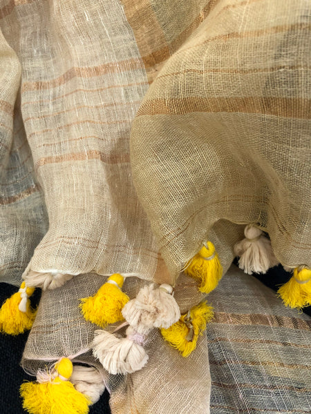 Handwoven linen stripes saree - Sunset Mix