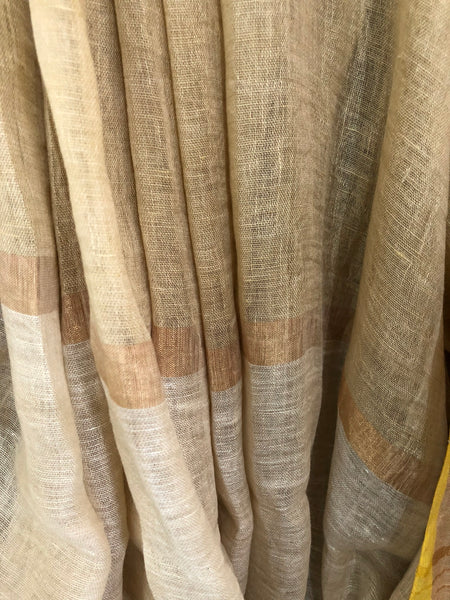 Handwoven linen stripes saree - Sunset Mix