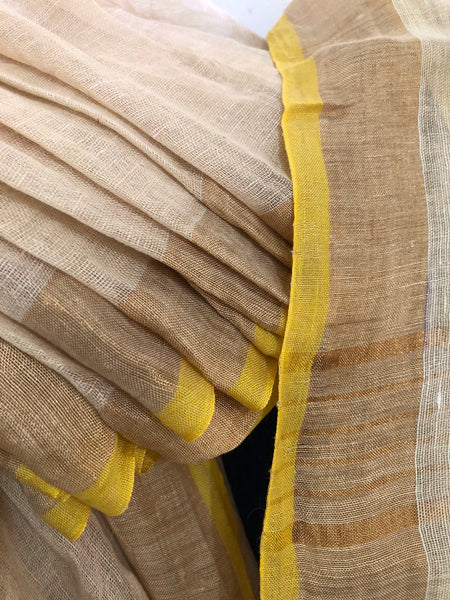 Handwoven linen stripes saree - Sunset Mix