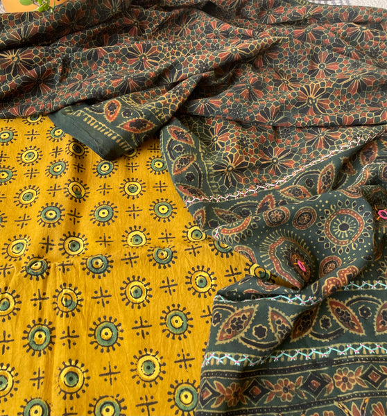 2 piece set - Ajrakh handblock cotton kurta with cotton dupatta