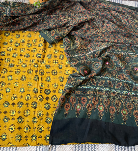2 piece set - Ajrakh handblock cotton kurta with cotton dupatta