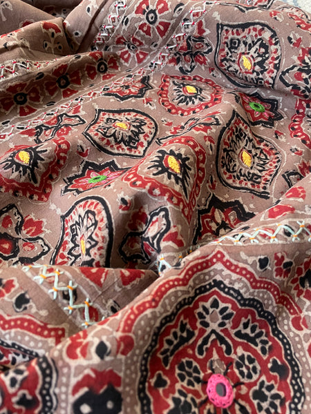 2 piece set - Ajrakh handblock cotton kurta with cotton dupatta