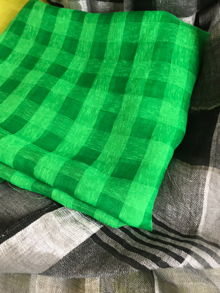 Handwoven linen black & white plaids saree