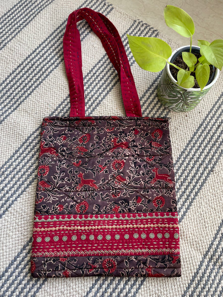 Ajrakh blockprinted Mashru Silk Embroidered Jhola
