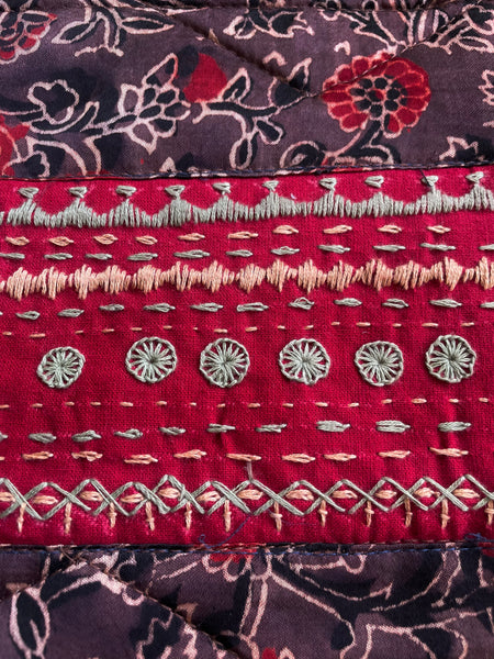 Ajrakh blockprinted Mashru Silk Embroidered Jhola